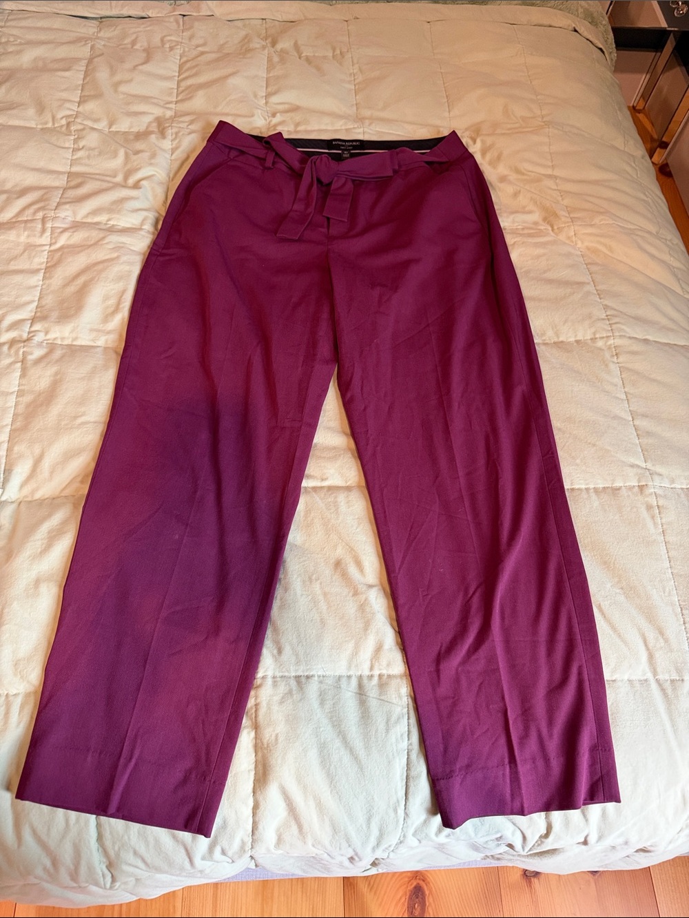 Banana Republic Plum Straight-Leg Trousers with Self-Tie Waist